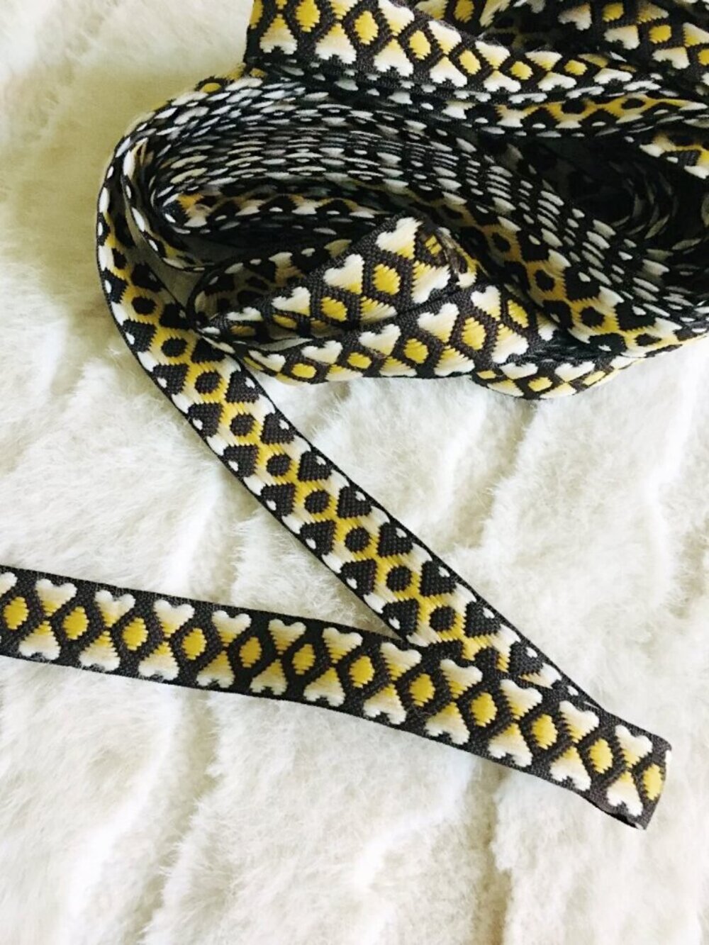 Vintage 70s Geometric Woven Trim Brown Yellow Folk Boho Embroidery Ribbon
